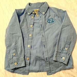 Boys-toddler UNC, blue and white checkered l/s shirt. Size 3T. Gd condition $25